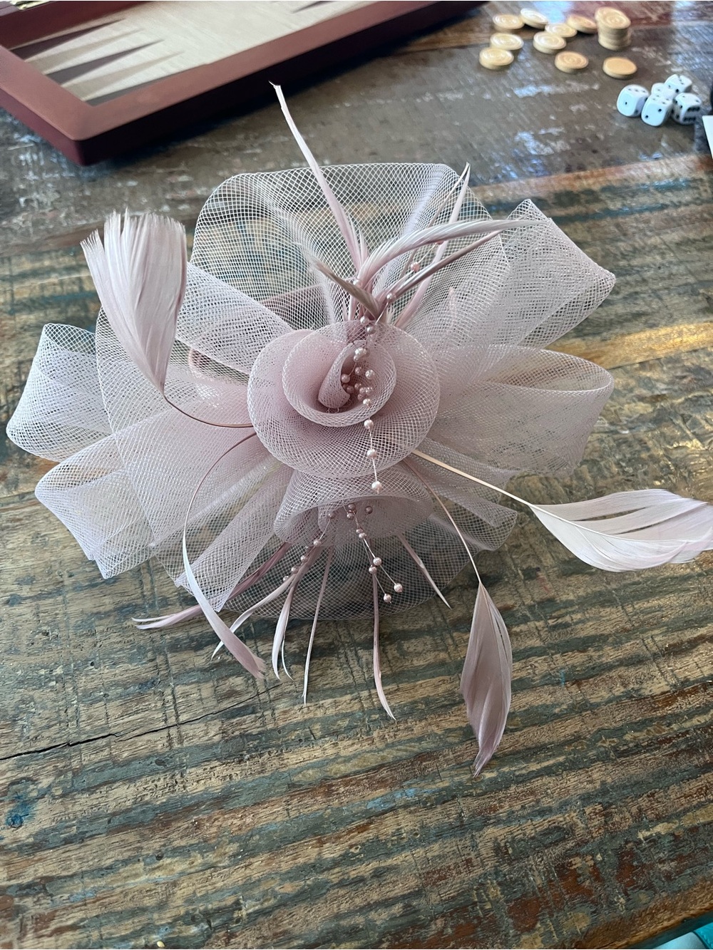Elegant Dusty Pink Feather and Mesh Fascinator - Women Accessories